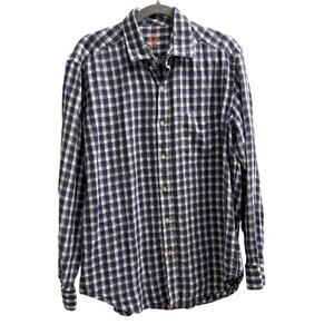 J McLaughlin Men’s Large 100% Linen Plaid Long Sleeve Shirt Blue Preppy Classic